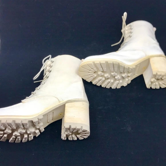 KELIAN STUDIO Off White Canvas Laced Combat Boots - Picture 7 of 8